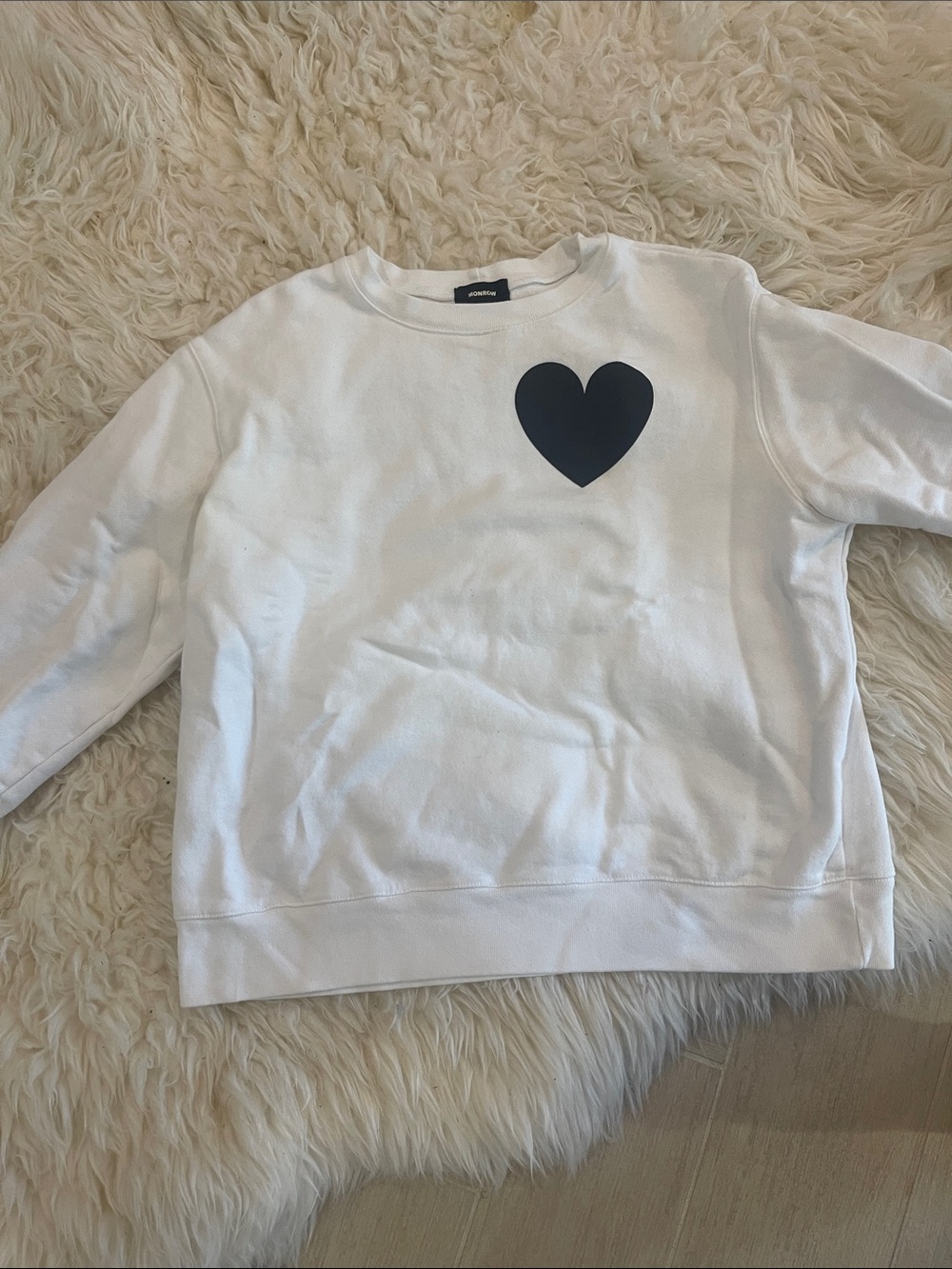 Monrow White Sweatshirt with Black Heart Graphic- EUC
